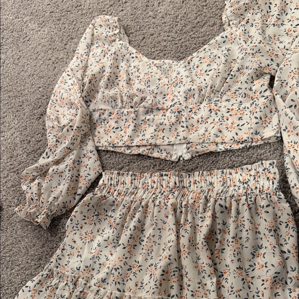 SHEIN Floral Print Dress - Cream and Orange